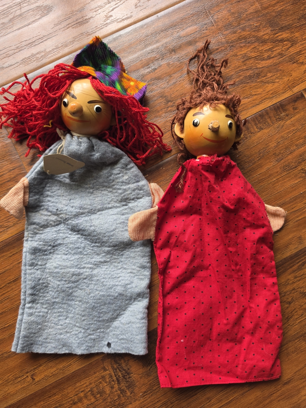 Vintage Sonneberger German Hand Puppet Witch And Gretel Wooden Head